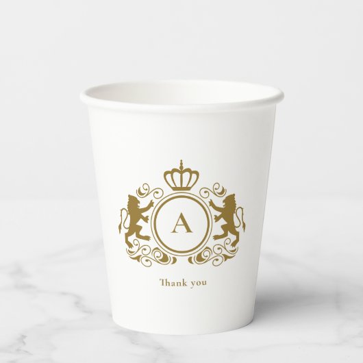 Gobelets En Papier Monogramme, logo, emblème & lion mariage Coupe en (Verso)