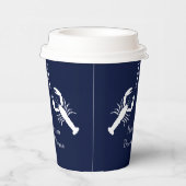 Gobelets En Papier Monogramme Marine Bleu Bleu Homard Nautique (Droite)