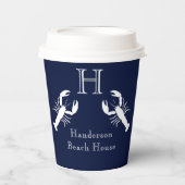 Gobelets En Papier Monogramme Marine Bleu Bleu Homard Nautique (Recto)