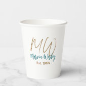 Gobelets En Papier Monogramme marron bleu turquoise année simple mini (Verso)