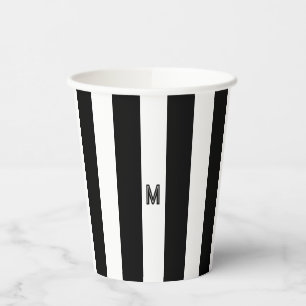 Gobelets En Papier Monogramme minimal de bande de cabane noire et bla