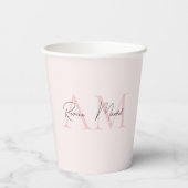 Gobelets En Papier Monogramme minimal initial et nom Pastel rose (Verso)