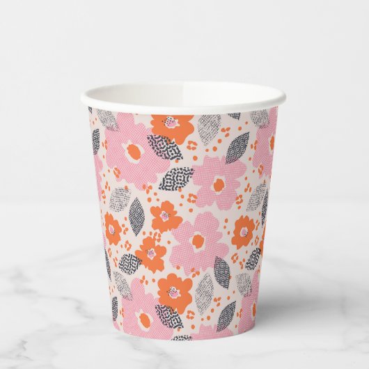 Gobelets En Papier Monogramme | Modèle floral rétro mignon (Gauche)