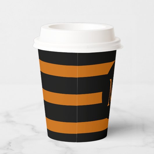 Gobelets En Papier Monogramme moderne orange et noir (Droite)