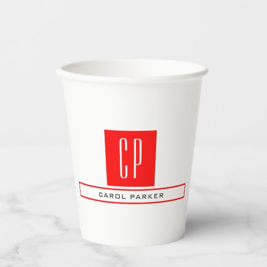 Gobelets En Papier Monogramme moderne Professional Plain Nom simple (Recto)