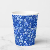 Gobelets En Papier Monogramme, motif de fleurs et de feuilles bleu co (Verso)