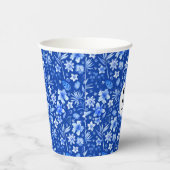 Gobelets En Papier Monogramme, motif de fleurs et de feuilles bleu co (Droite)