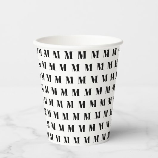 Gobelets En Papier Monogramme noir et blanc initial motif moderne (Recto)