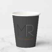 Gobelets En Papier Monogramme noir gris tendance Plain (Recto)