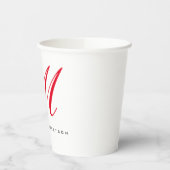 Gobelets En Papier Monogramme Nom initial Blanc Rouge Unique Minimali (Gauche)