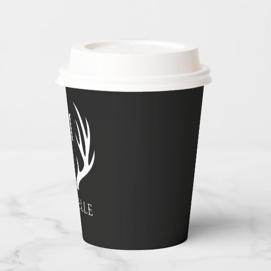 Gobelets En Papier Monogramme personnalisé avec Antler Cerf Blanc Noi (Gauche)