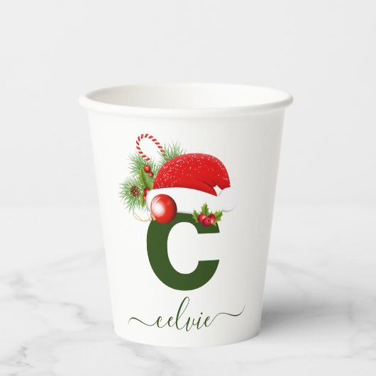 Gobelets En Papier Monogramme personnalisé simple Noël (Recto)