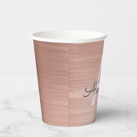 Gobelets en papier Monogramme Rose Gold Blush Pink (Droite)
