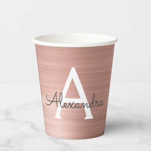 Gobelets en papier Monogramme Rose Gold Blush Pink (Recto)