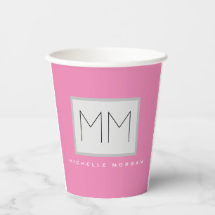 Gobelets En Papier Monogramme rose gras moderne minimaliste Nom Initi