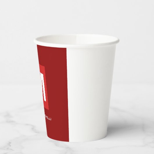 Gobelets En Papier Monogramme rouge foncé et design tendance ton nom (Gauche)