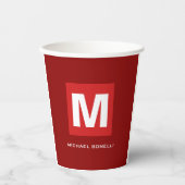 Gobelets En Papier Monogramme rouge foncé et design tendance ton nom (Recto)