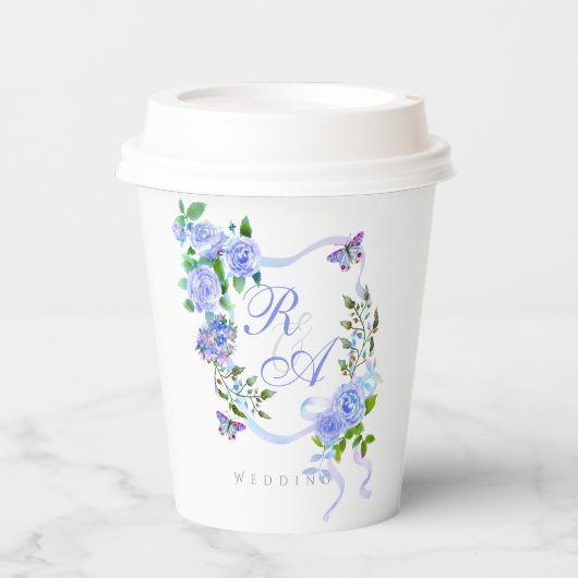 Gobelets En Papier Monogramme ruban rose bleu (Recto)