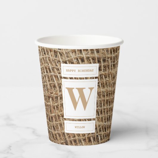Gobelets En Papier Monogramme Russe de Burlap initial (Verso)