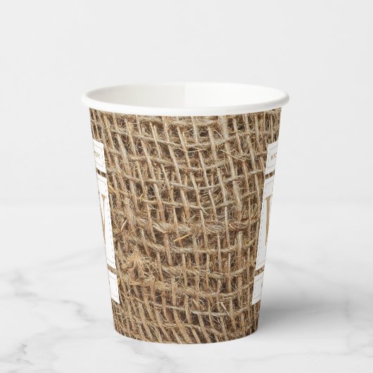 Gobelets En Papier Monogramme Russe de Burlap initial (Gauche)