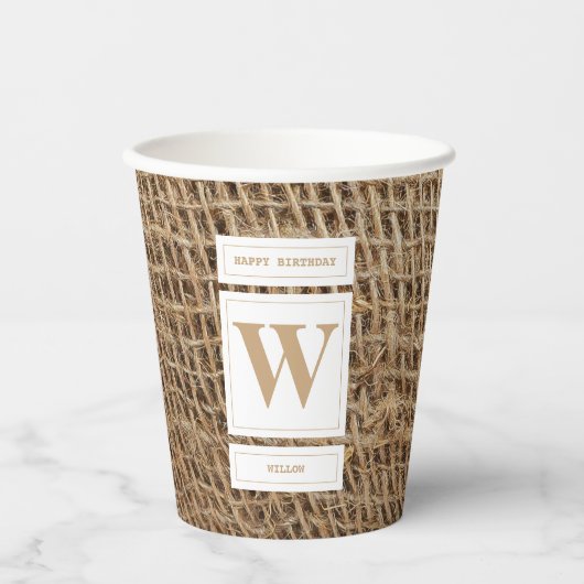 Gobelets En Papier Monogramme Russe de Burlap initial (Recto)