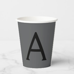 Gobelets En Papier Monogramme simple gris classique Ajouter un nom in