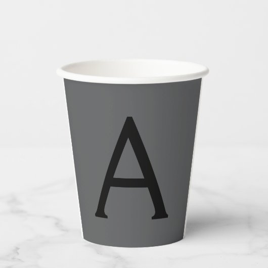 Gobelets En Papier Monogramme simple gris classique Ajouter un nom in (Recto)