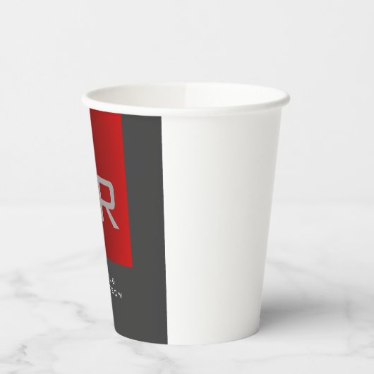 Gobelets En Papier Monogramme tendance gris élégant Ajouter un nom (Gauche)