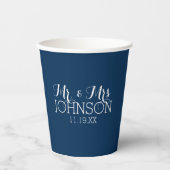 Gobelets En Papier Monsieur et Madame Cadeau de Mariage Bleu Marine U (Recto)