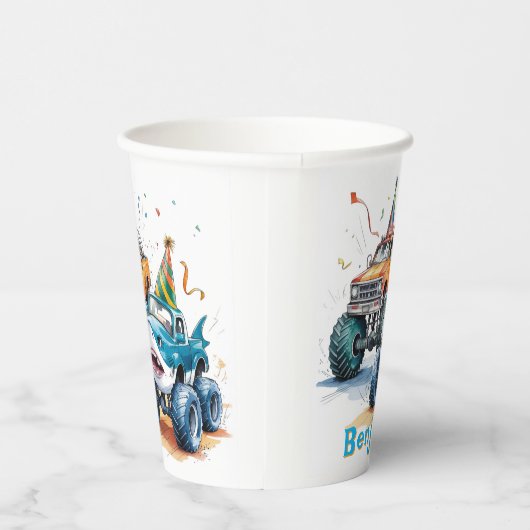 Gobelets En Papier Monster Shark Camion Anniversaire Bash (Droite)