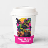 Gobelets En Papier MONSTER TRUCK Dinosaur Anniversaire rose (Verso)