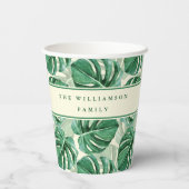 Gobelets En Papier Monstera Feuille Motif Summer Party Monogramme (Verso)
