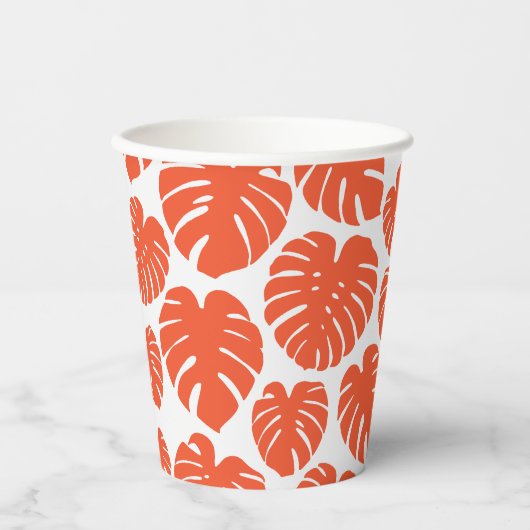 Gobelets En Papier Monstera - Orange et blanc (Recto)