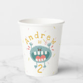 Gobelets En Papier Monstre Turquoise mignon personnalisable (Recto)
