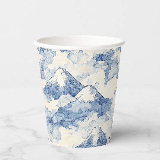 Gobelets En Papier Montagnes enneigées bleu blanc équilibrées (Recto)