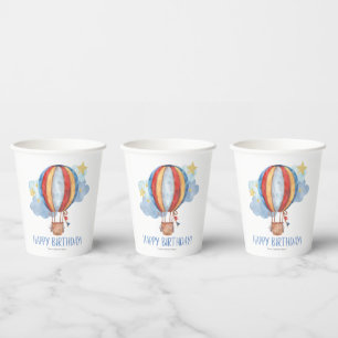 Gobelets En Papier Montgolfière Bleu Rouge Étoiles Enfants Joyeux Ann