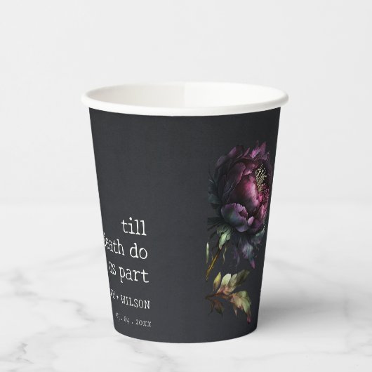 Gobelets En Papier Moody Gothic violet foncé Mariage de pivoine noire (Gauche)