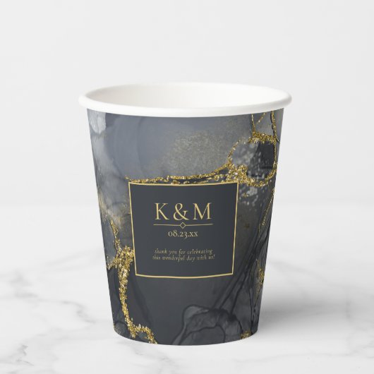 Gobelets En Papier Moody Ink Charcoal Gold Abstrait ID988 (Recto)