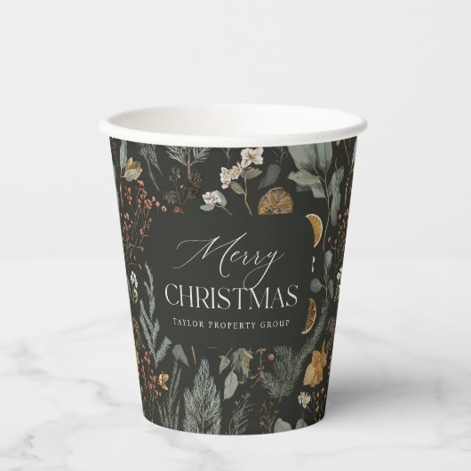 Gobelets En Papier Moody Winter Botanical Custom Christmas Holiday (Recto)