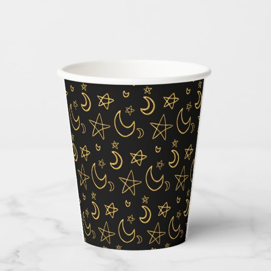 Gobelets En Papier Moons et étoiles Motif or (Recto)