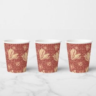 Gobelets En Papier Morris Inspiré Lily Flower Botanique Rouge Textile