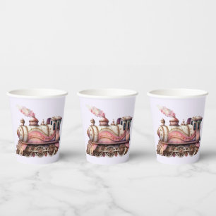 Gobelets En Papier Moteur de train rose Style Steampunk Vintage