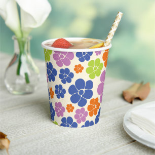Gobelets En Papier Motif à fleurs - Bleu, Orange, Violet, Vert