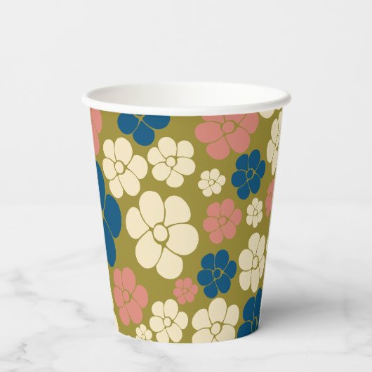 Gobelets En Papier Motif à fleurs - Bleu, Vert olive, Rose et Crème (Verso)