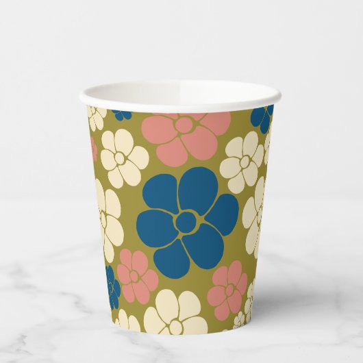 Gobelets En Papier Motif à fleurs - Bleu, Vert olive, Rose et Crème (Gauche)