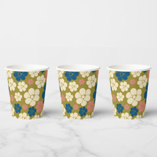 Gobelets En Papier Motif à fleurs - Bleu, Vert olive, Rose et Crème