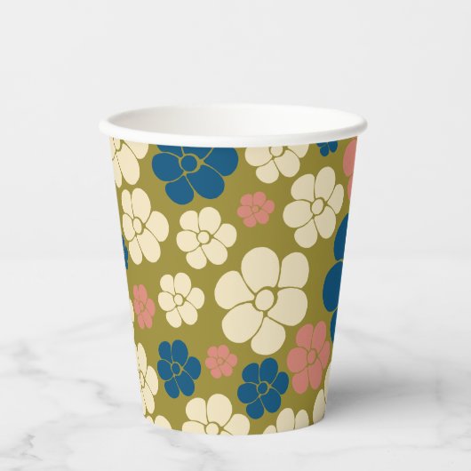Gobelets En Papier Motif à fleurs - Bleu, Vert olive, Rose et Crème (Recto)