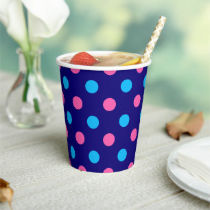 Gobelets En Papier Motif à pois bleu marine rose cyan