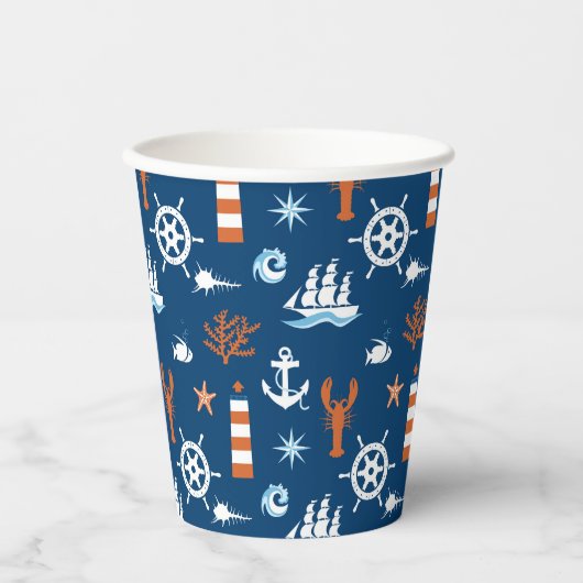 Gobelets En Papier Motif à thème marin (Recto)