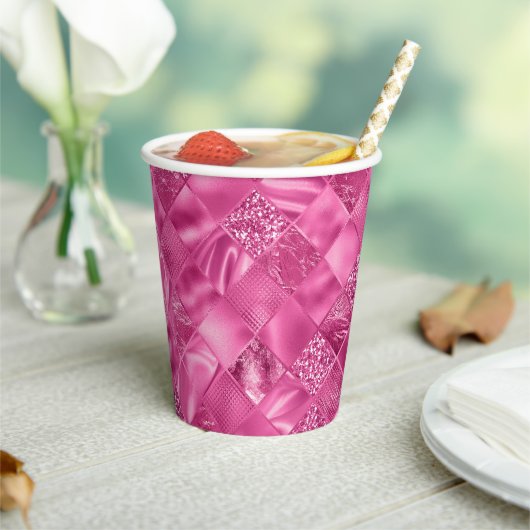 Gobelets En Papier Motif à tissage Carré rose chaud (Insitu)